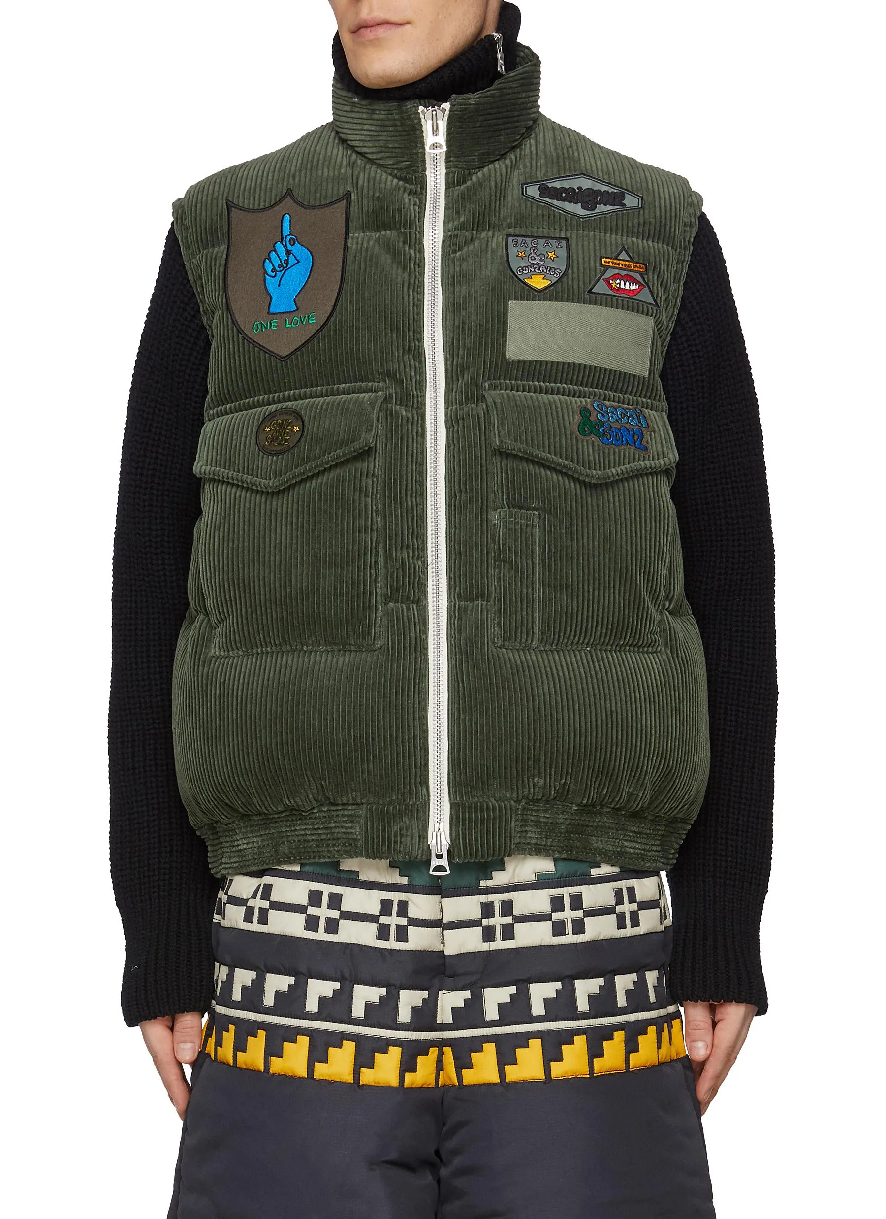 -----------SACAI ---- ------------ ----x Mark Gonzales Multi Patch Padded Vest --