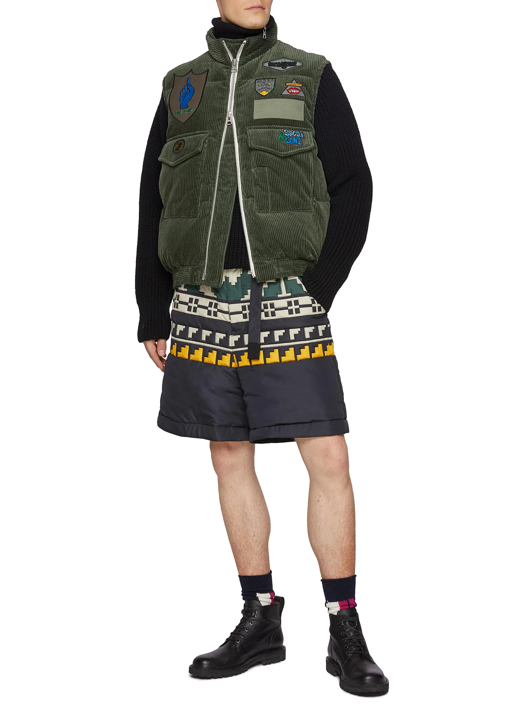 -----------SACAI ---- ------------ ----x Mark Gonzales Multi Patch Padded Vest --