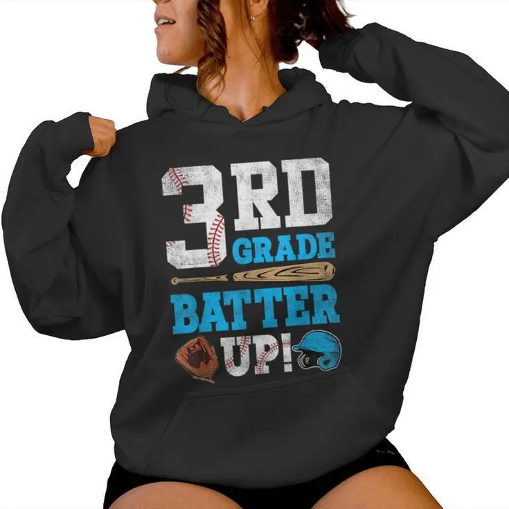 3Rd Grade Batter Up Baseball Back To School Third Grade Boy Women Hoodie