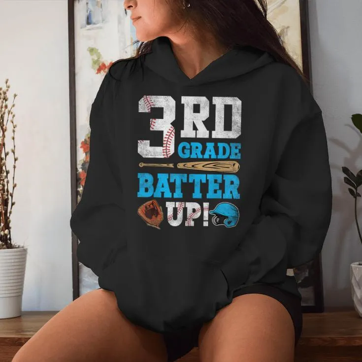 3Rd Grade Batter Up Baseball Back To School Third Grade Boy Women Hoodie