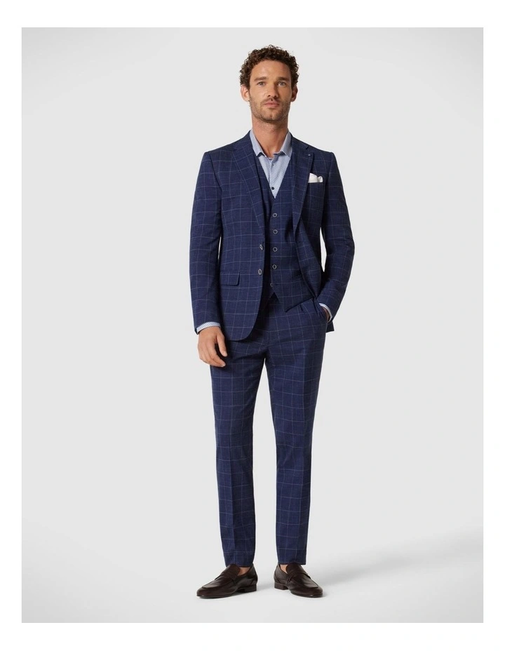 5 Button Check Tailored Vest in Navy Windowpane