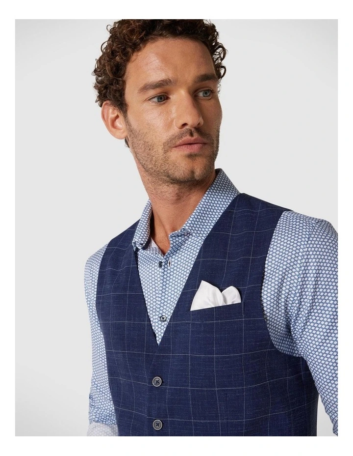 5 Button Check Tailored Vest in Navy Windowpane