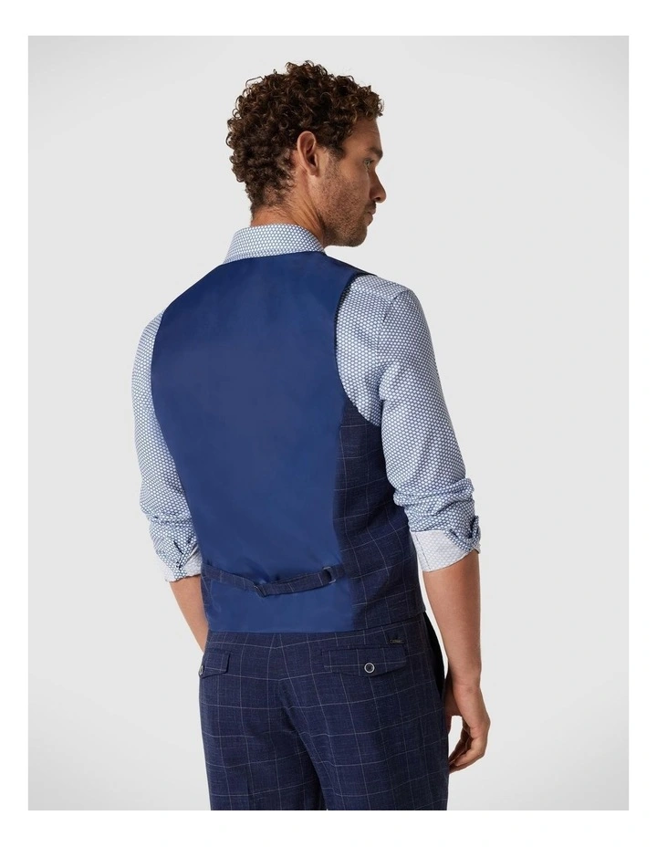 5 Button Check Tailored Vest in Navy Windowpane