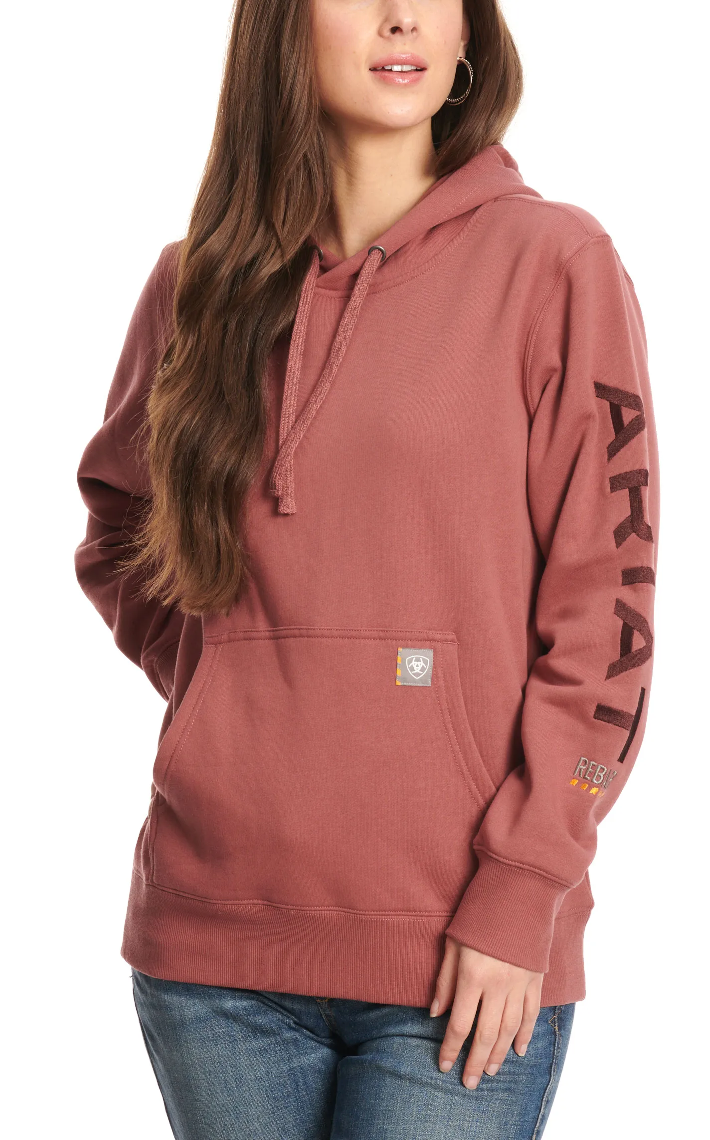 Ariat Women's Rebar Dusty Pink & Wine Embroidered Logo Sleeve Hoodie