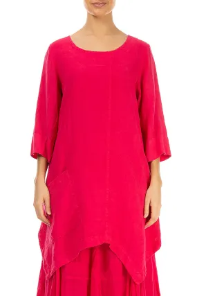 Asymmetric Bright Red Linen Tunic