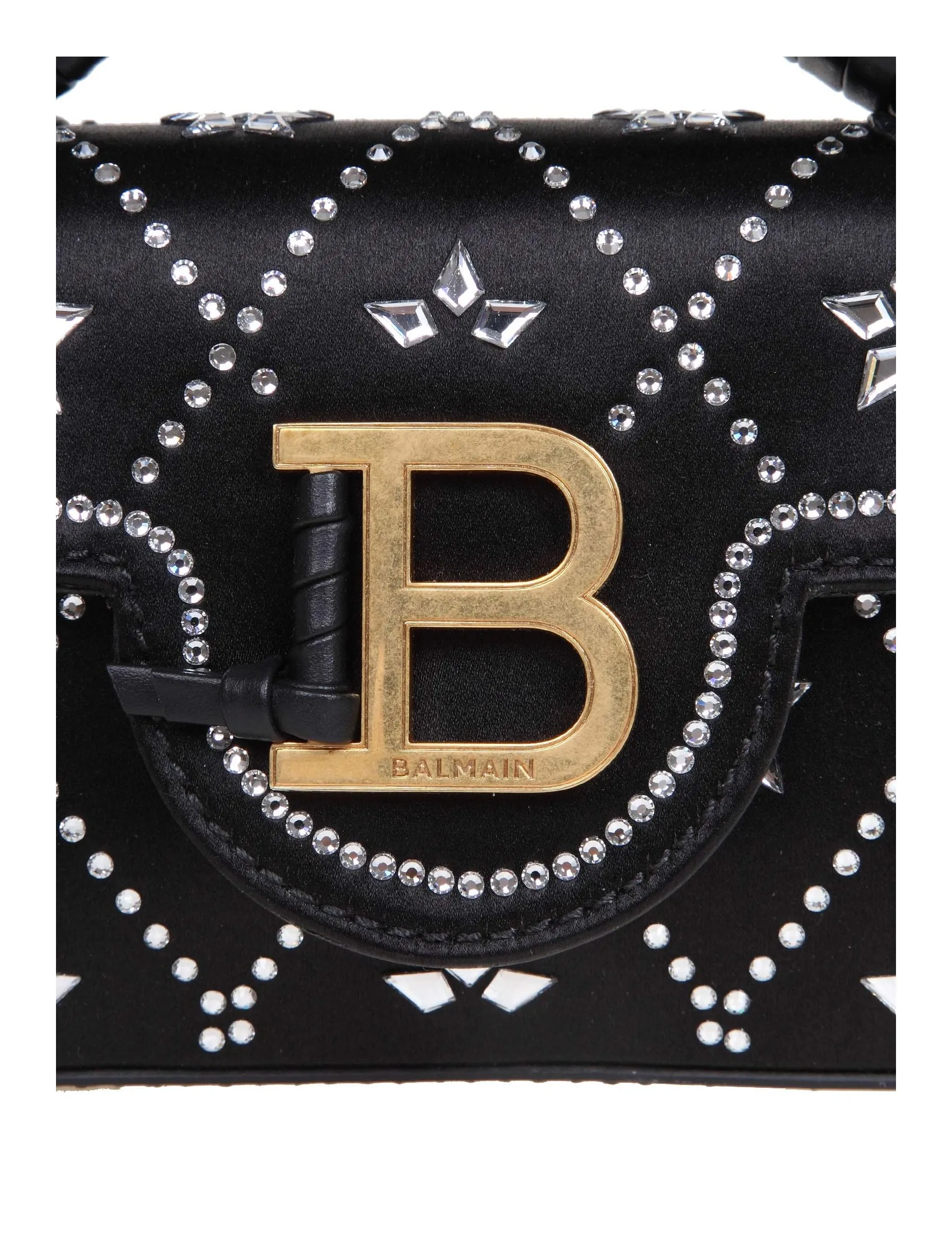 BALMAIN BUZZ MINI BAG IN SATIN AND LEATHER WITH APPLIED STONES