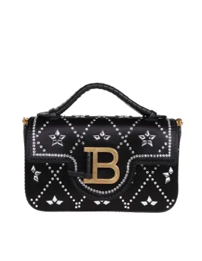 BALMAIN BUZZ MINI BAG IN SATIN AND LEATHER WITH APPLIED STONES