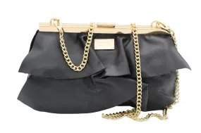 Bottega Black Leather Ruffled Crossbody Bag