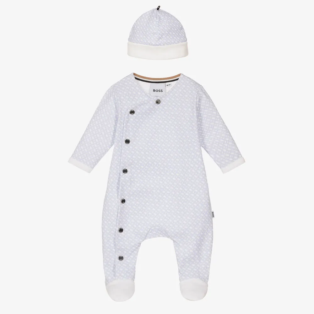 Boys Blue Logo Babygrow & Hat Set