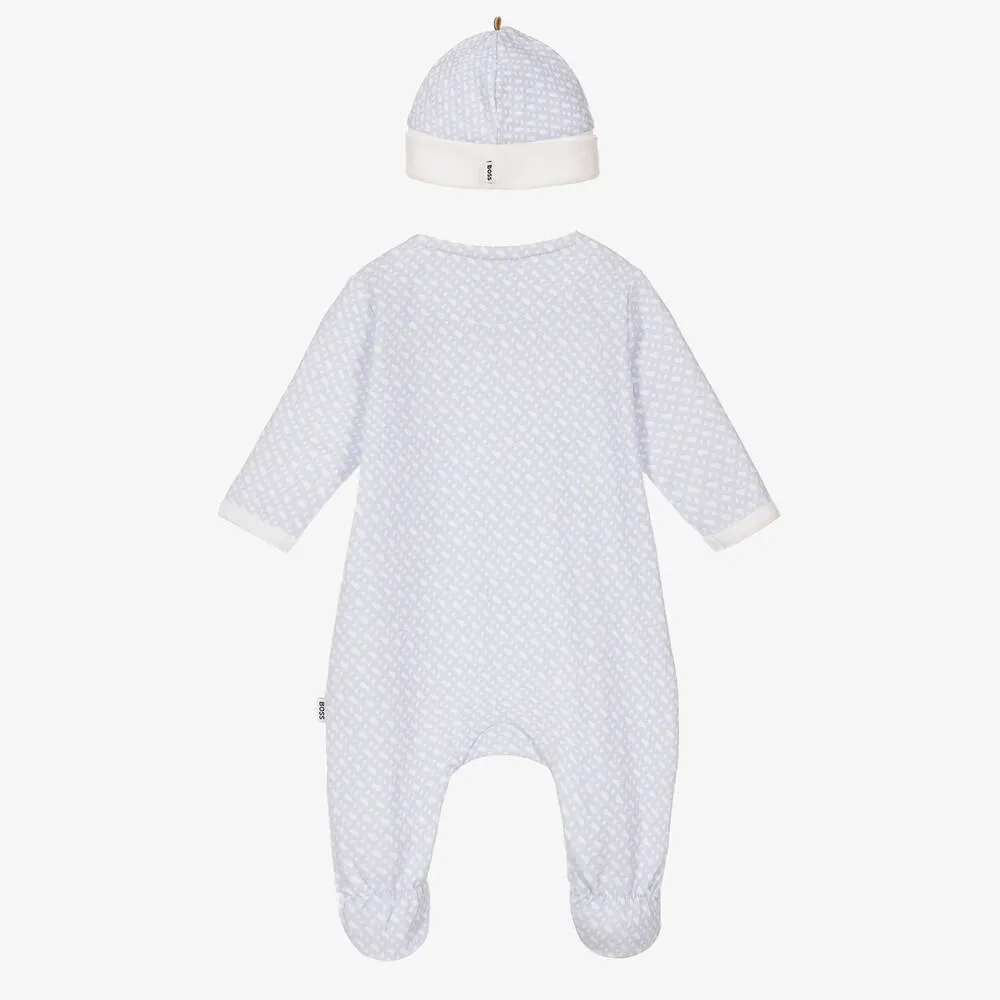 Boys Blue Logo Babygrow & Hat Set