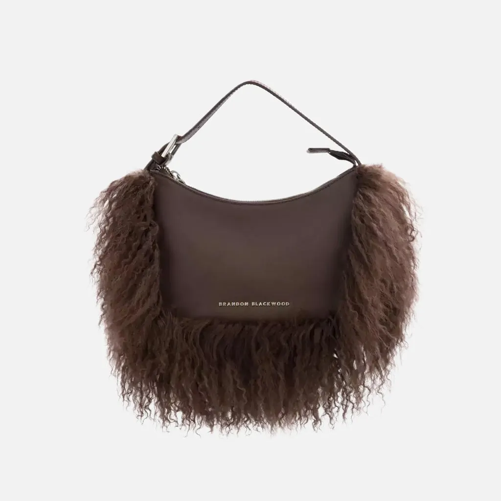 Brandon Blackwood Leather Wool Trim Cortni Bag - Brown