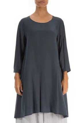 Buttoned Graphite Silk Bamboo Tunic