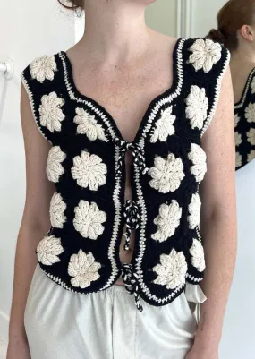 Cassia Crochet Vest - Black/White