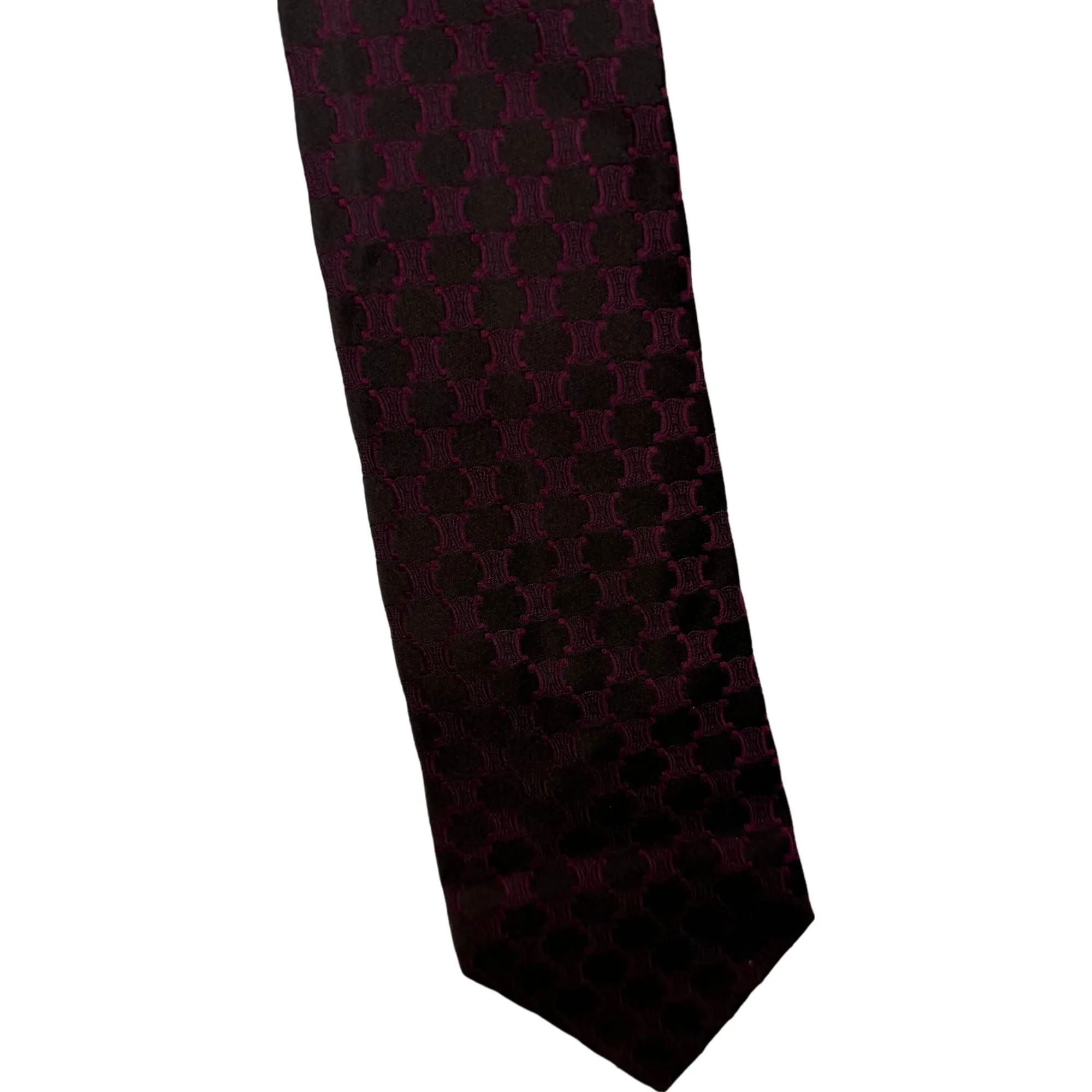 Celine 100% Silk Patterned Necktie Maroon Red