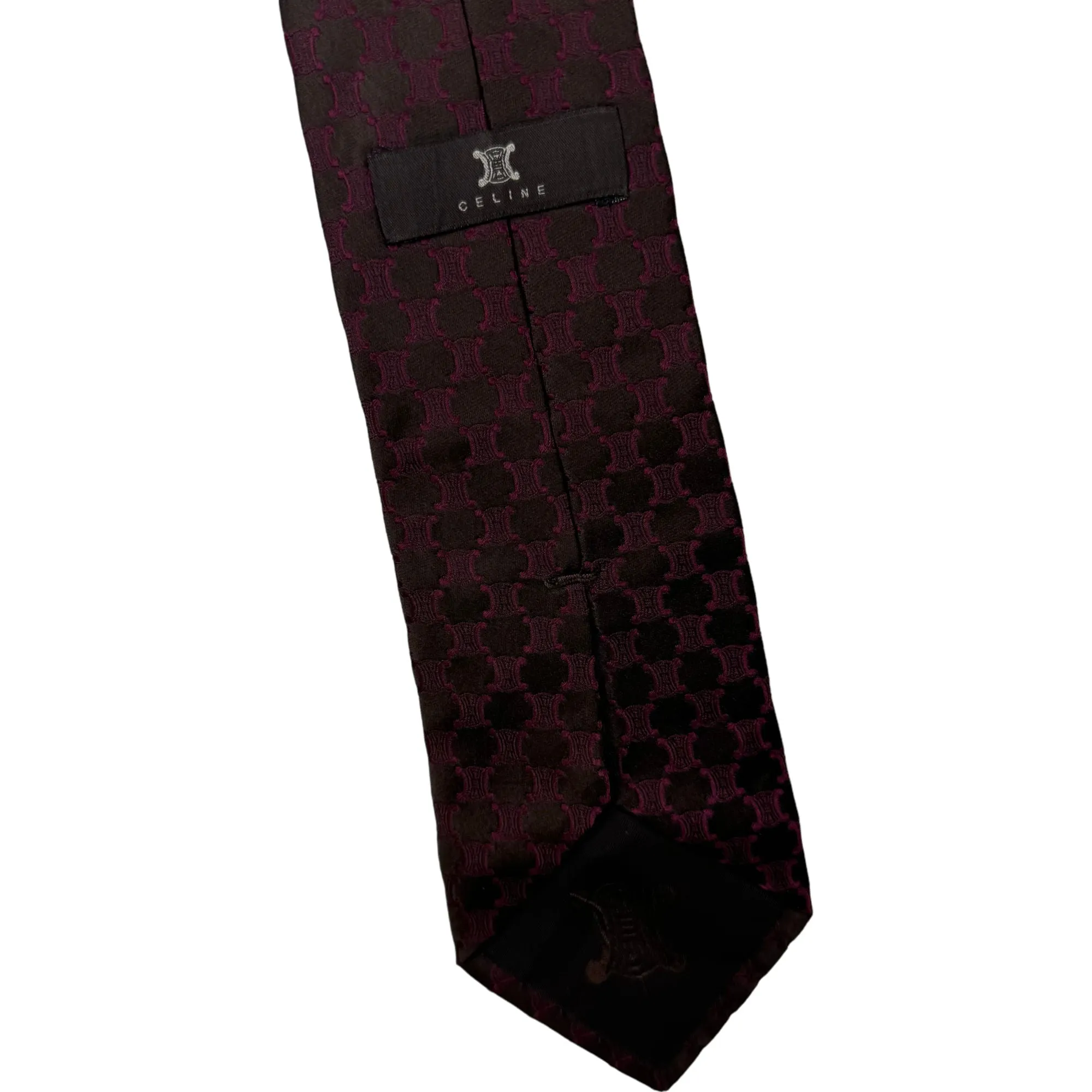 Celine 100% Silk Patterned Necktie Maroon Red