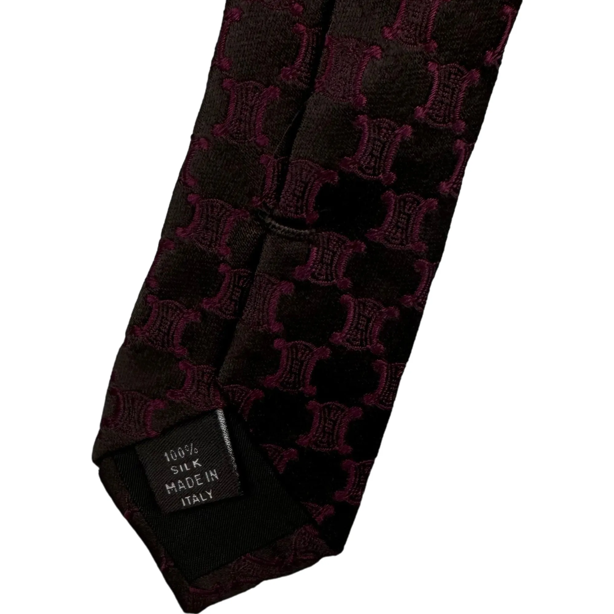 Celine 100% Silk Patterned Necktie Maroon Red