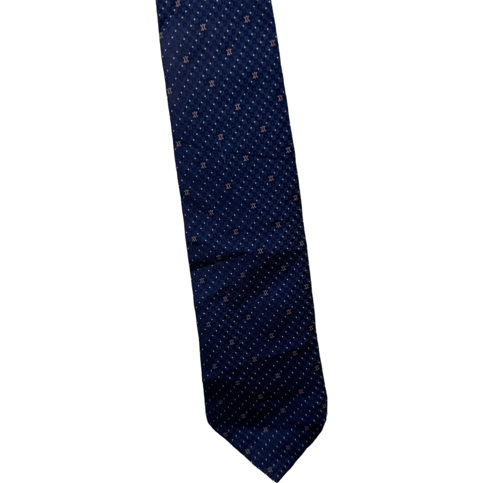 Celine Silk Patterned Necktie Navy Blue Pink