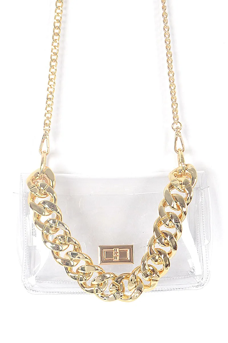 Clear Cross Body Bag W/Oversized Chain