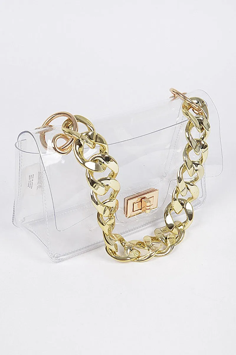 Clear Cross Body Bag W/Oversized Chain