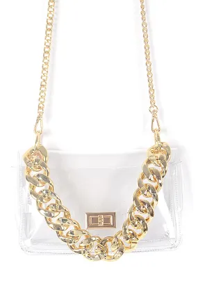 Clear Cross Body Bag W/Oversized Chain