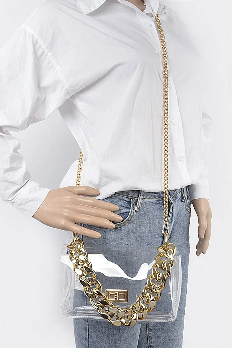 Clear Cross Body Bag W/Oversized Chain