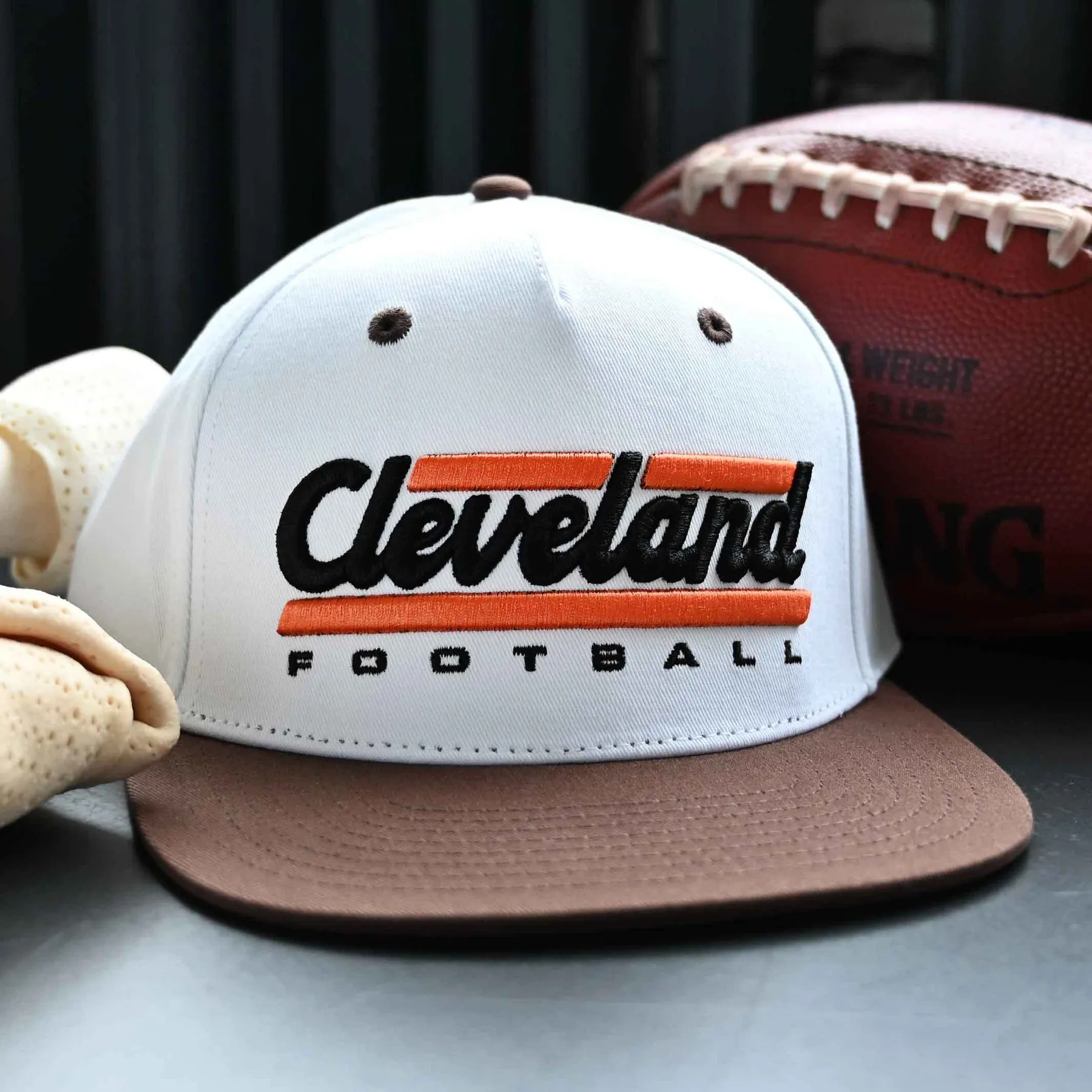 Cleveland Football Script Snapback Hat - White-