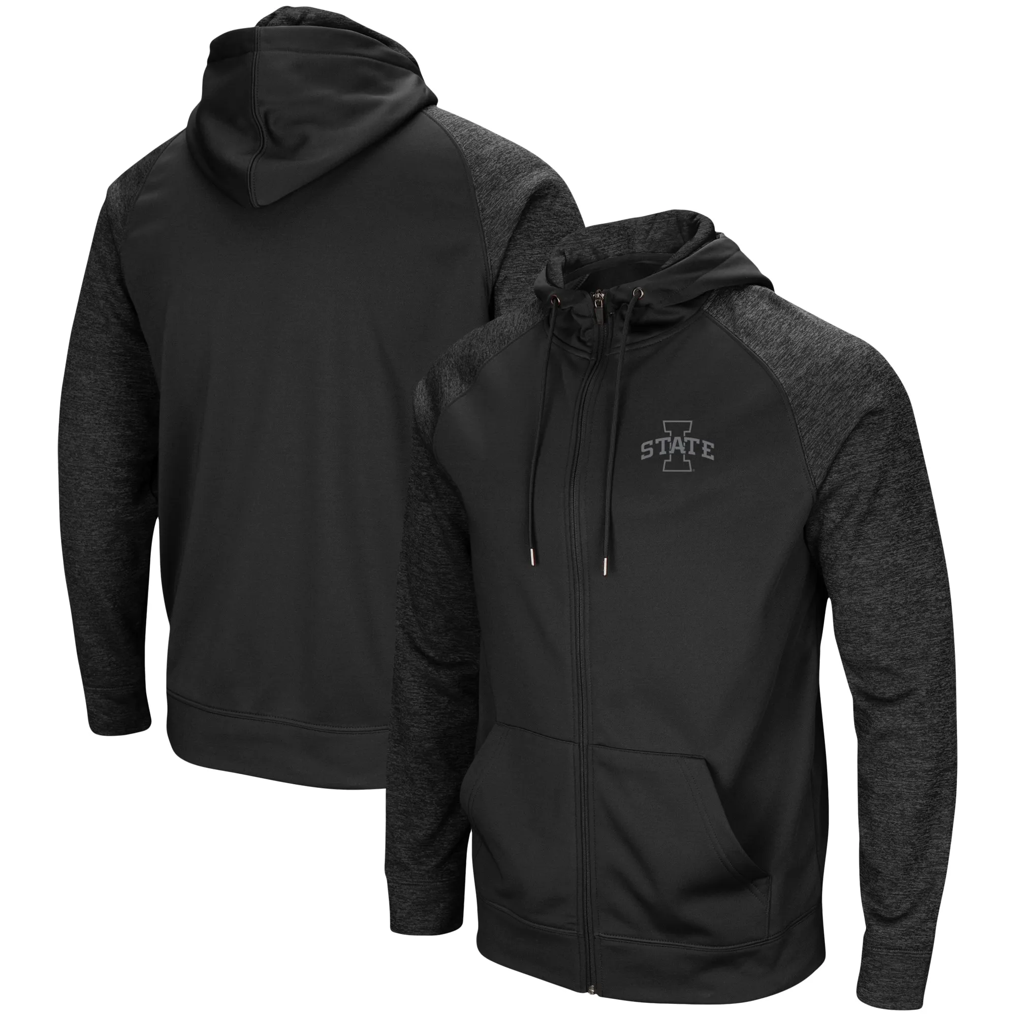 Colosseum Iowa State Cyclones Black Blackout 3.0 Tonal Raglan Full-Zip Hoodie