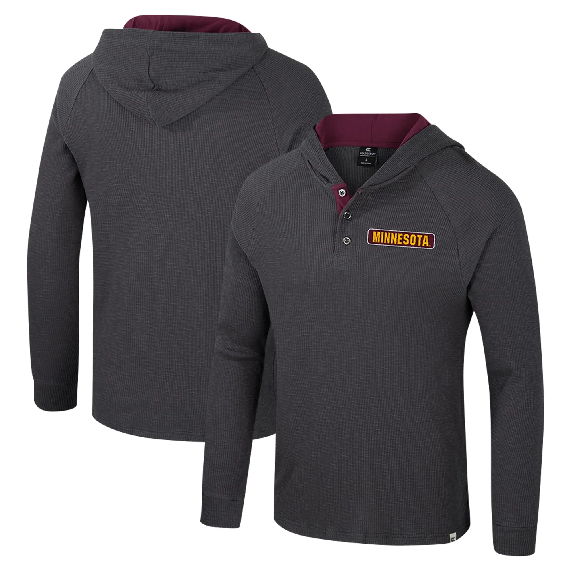 Colosseum  Minnesota Golden Gophers Charcoal Dujour Ralgan Long Sleeve Henley Hoodie T-Shirt