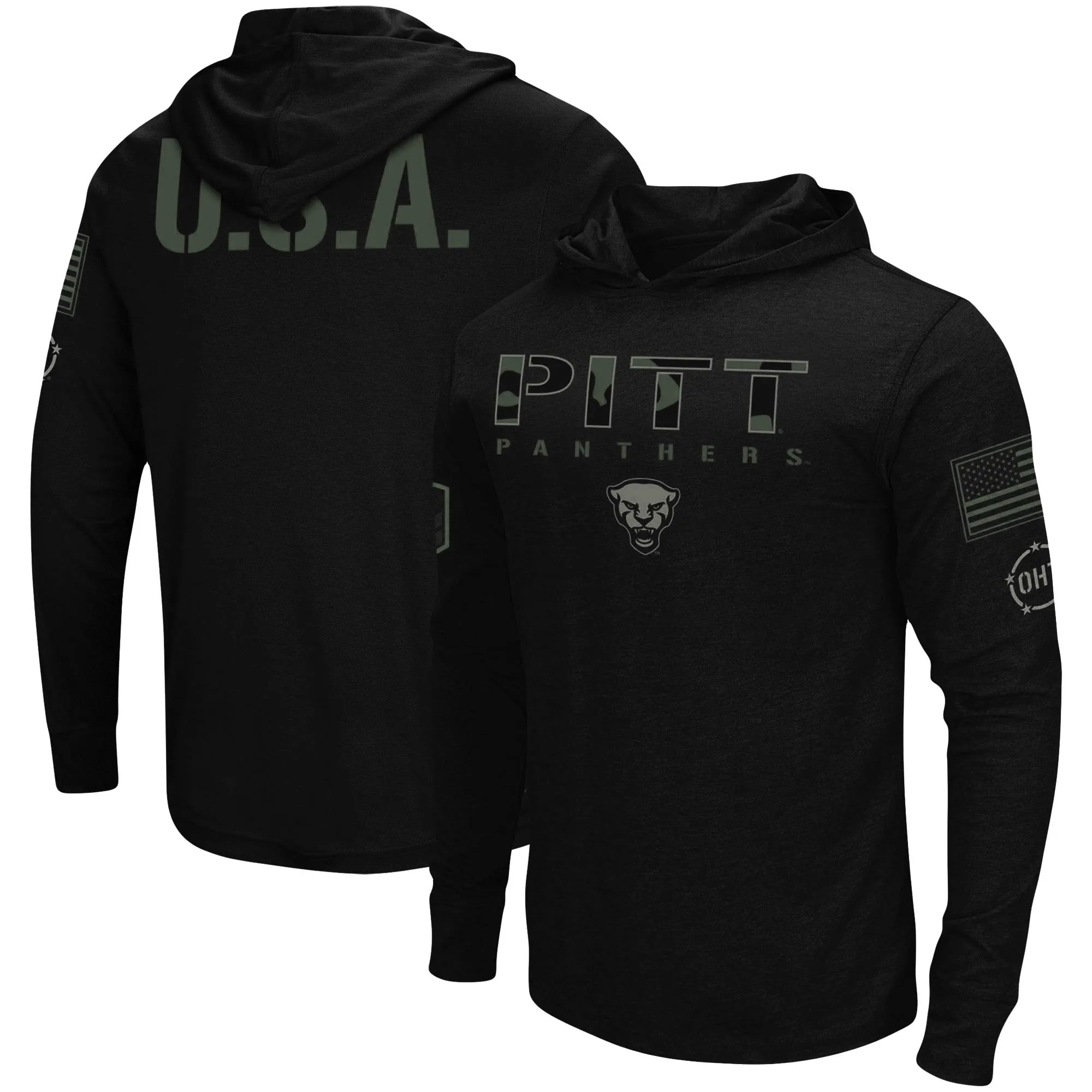 Colosseum Pitt Panthers Black OHT Military Appreciation Hoodie Long Sleeve T-Shirt