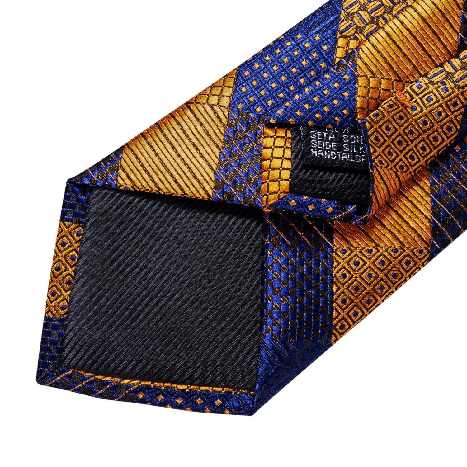 Gold Blue Striped Silk Necktie Set