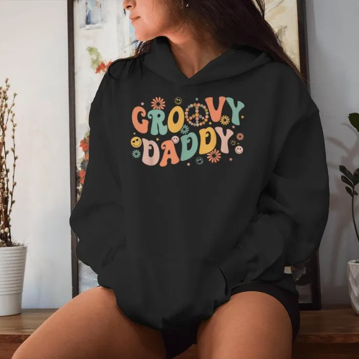 Groovy Daddy Birthday Party Peace Sign Dad 60S 70S Hippie Women Hoodie