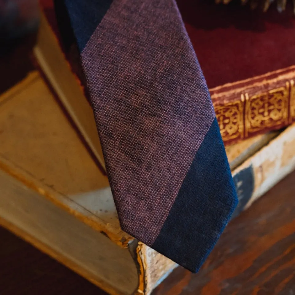 Heathered Stripe Cotton Necktie | Raspberry