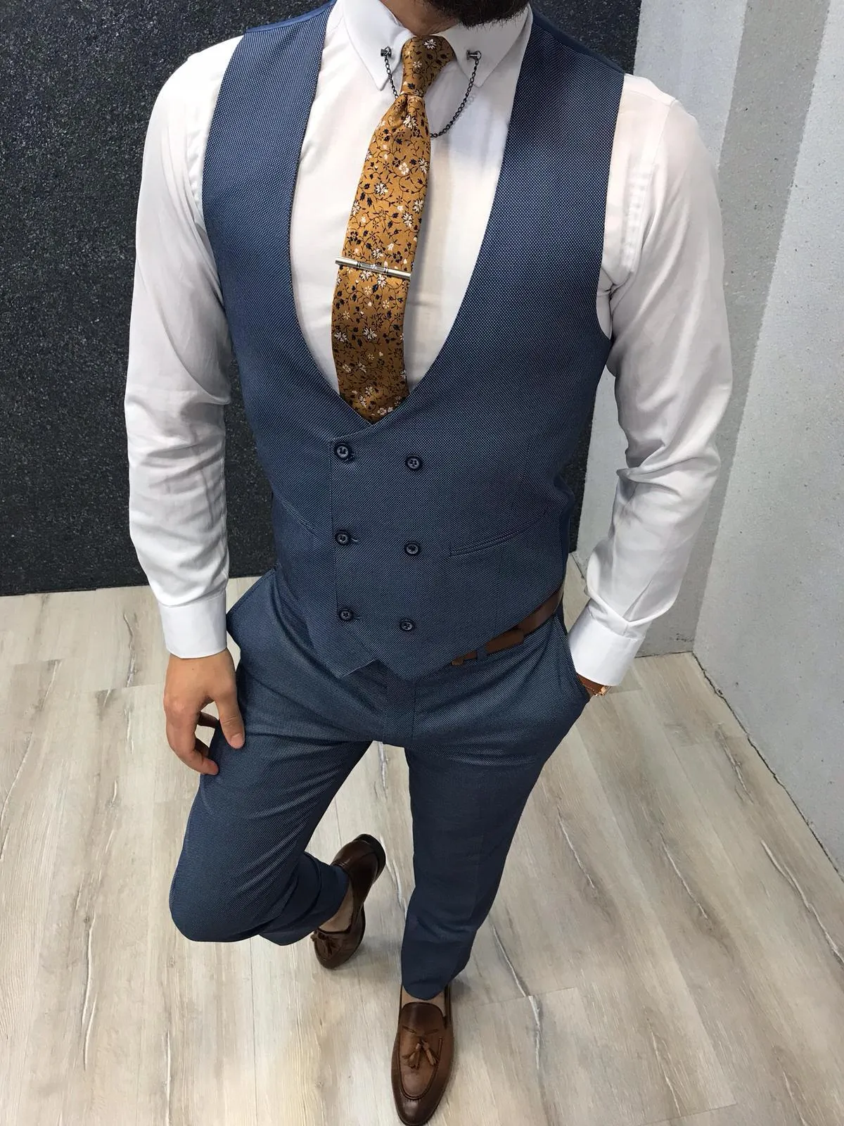 Herigass Slim-Fit Vest Blue