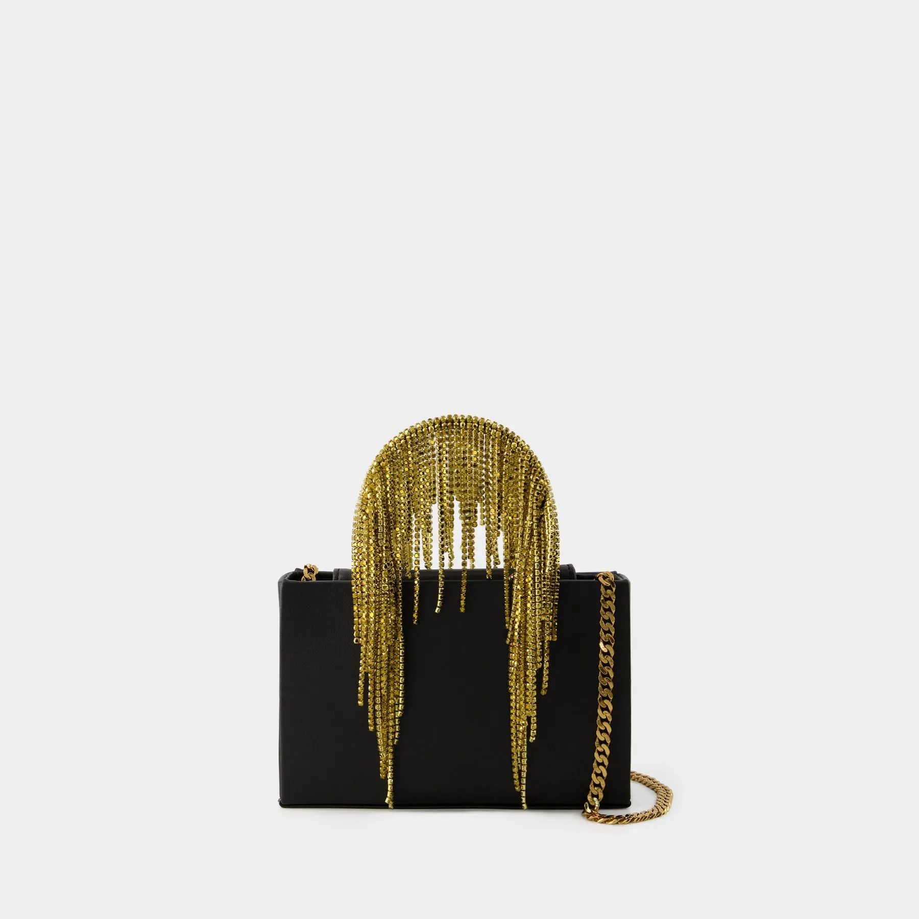 Kara  Midi Crystal Fringe Bag - Kara - Leather - Black/Gold