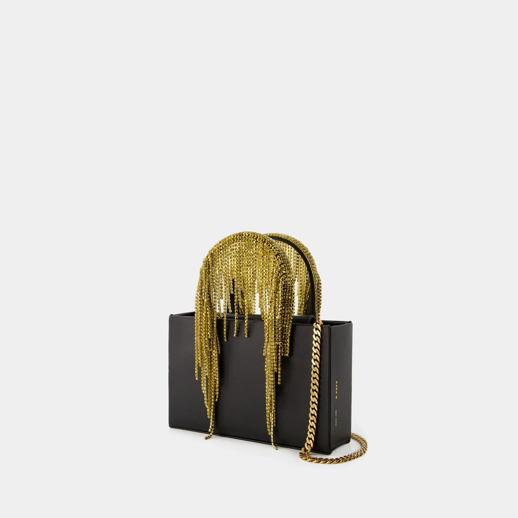 Kara  Midi Crystal Fringe Bag - Kara - Leather - Black/Gold