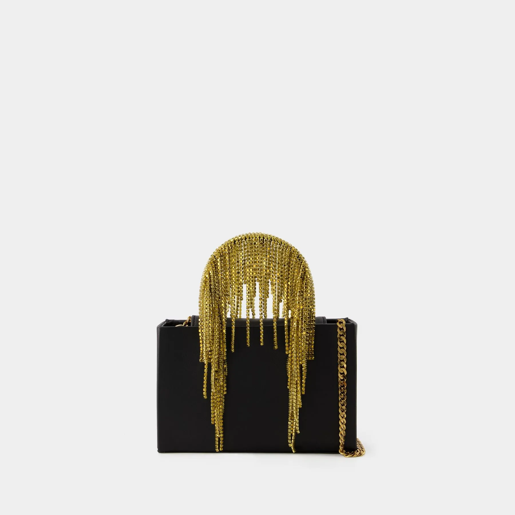 Kara  Midi Crystal Fringe Bag - Kara - Leather - Black/Gold