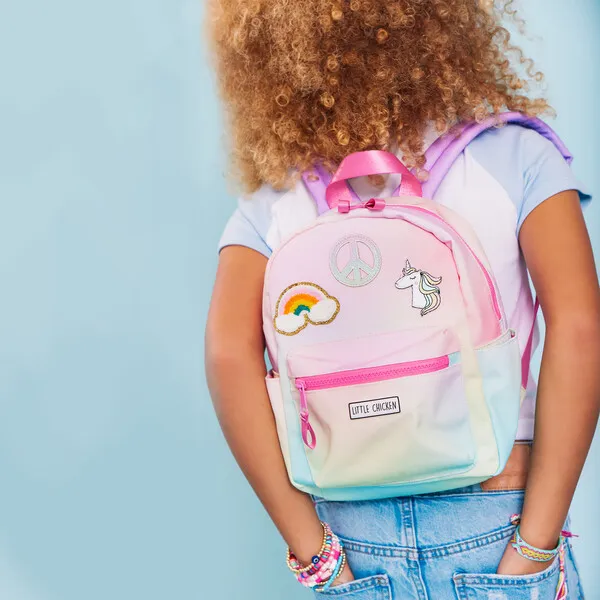 Little Chicken Mini Backpack With Patches, Rainbow