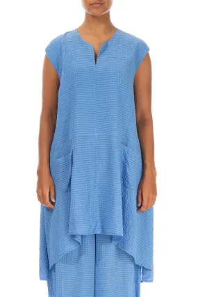 Longer Back Cornflower Textured Silk Tunic