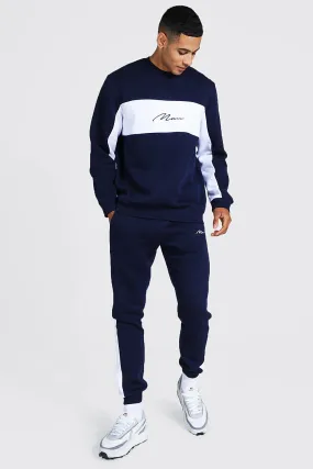 Man Signature Colour Block Sweatshirt Tracksuit