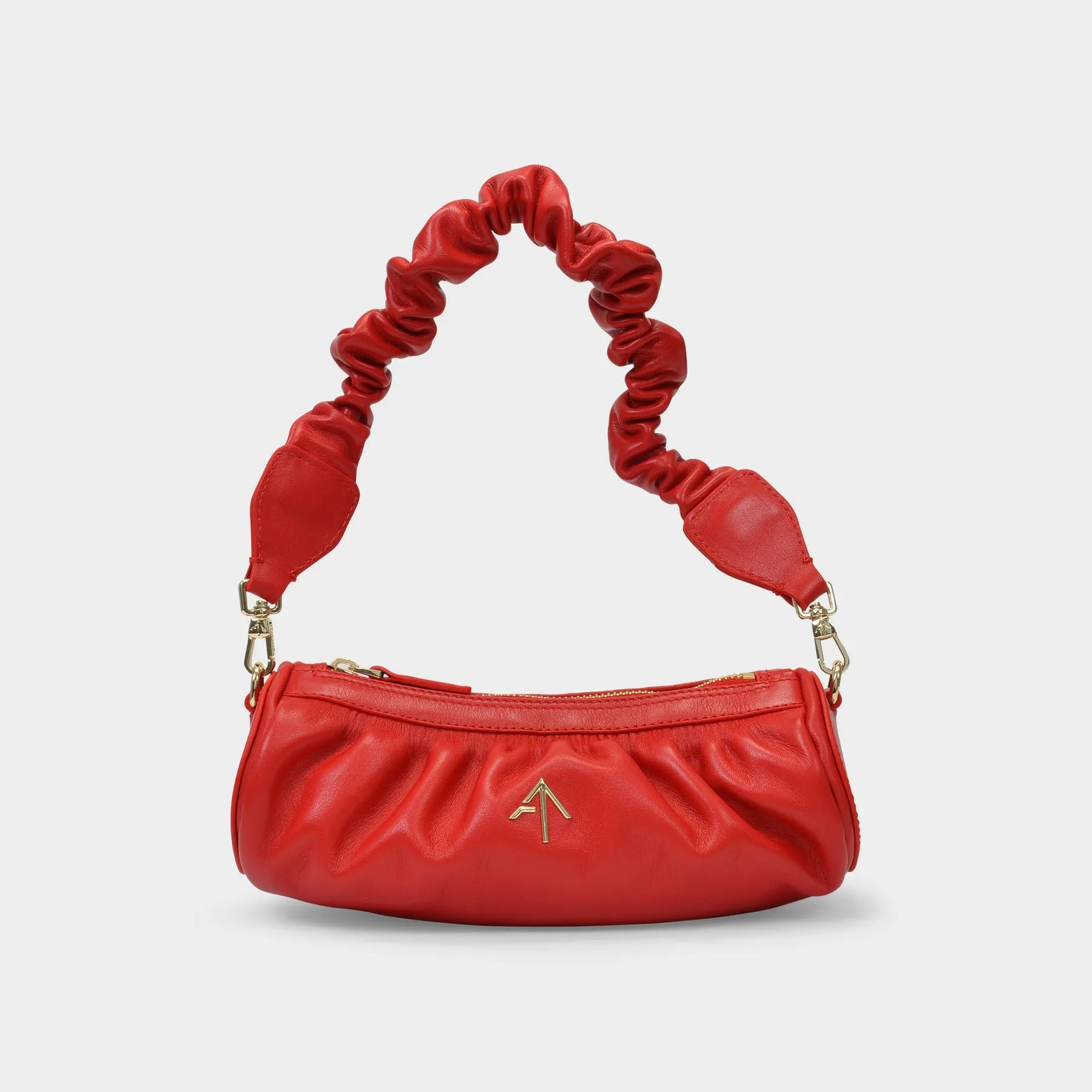 Manu Atelier  Ruched Mini Cylinder Bag in Red Leather