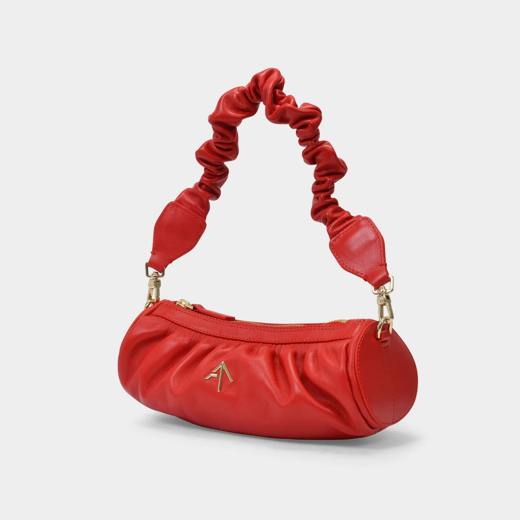 Manu Atelier  Ruched Mini Cylinder Bag in Red Leather