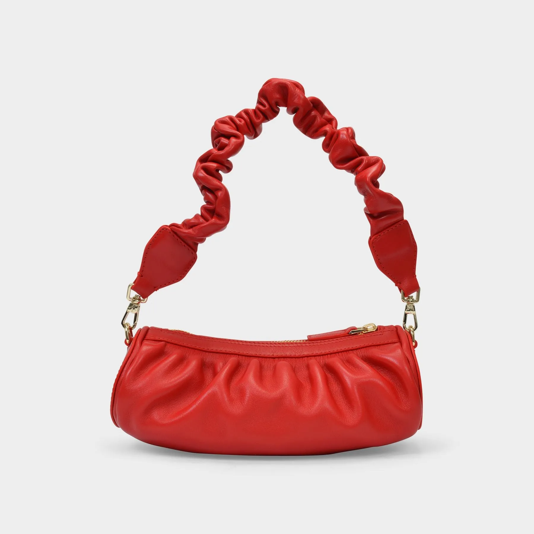 Manu Atelier  Ruched Mini Cylinder Bag in Red Leather