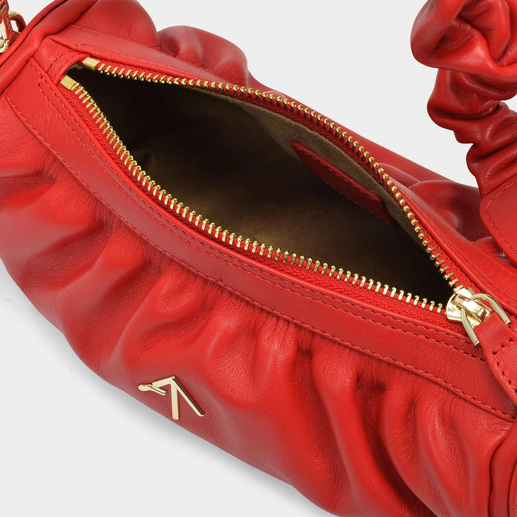 Manu Atelier  Ruched Mini Cylinder Bag in Red Leather