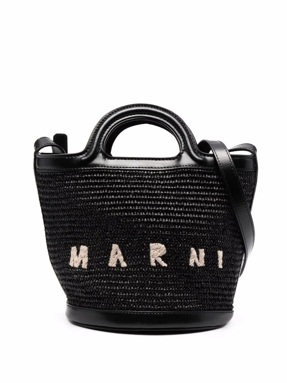 MARNI Black Tropicalia Small Bag In Leather and Raffia