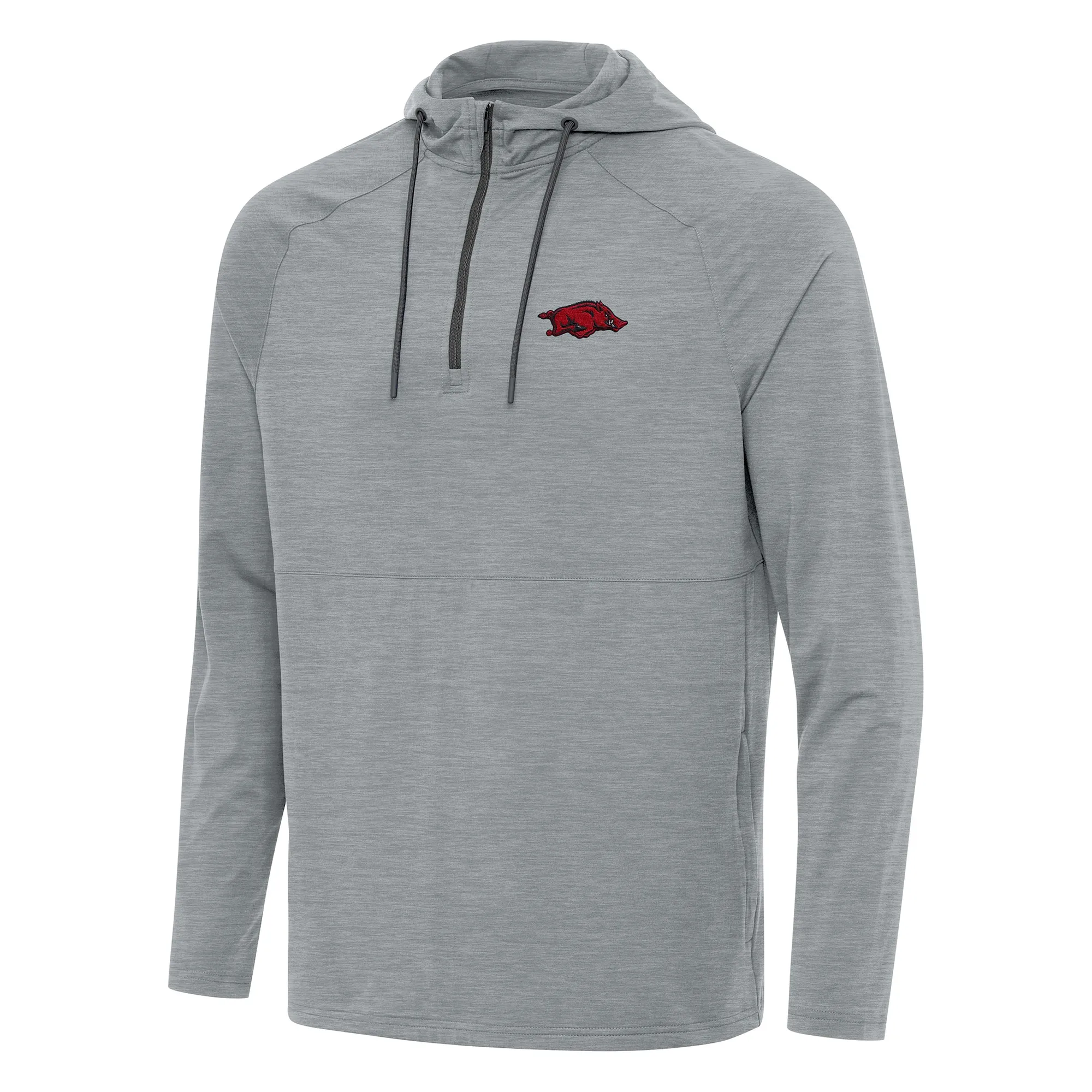 Men's Antigua Heather Gray Arkansas Razorbacks Spikes Raglan Quarter-Zip Hoodie