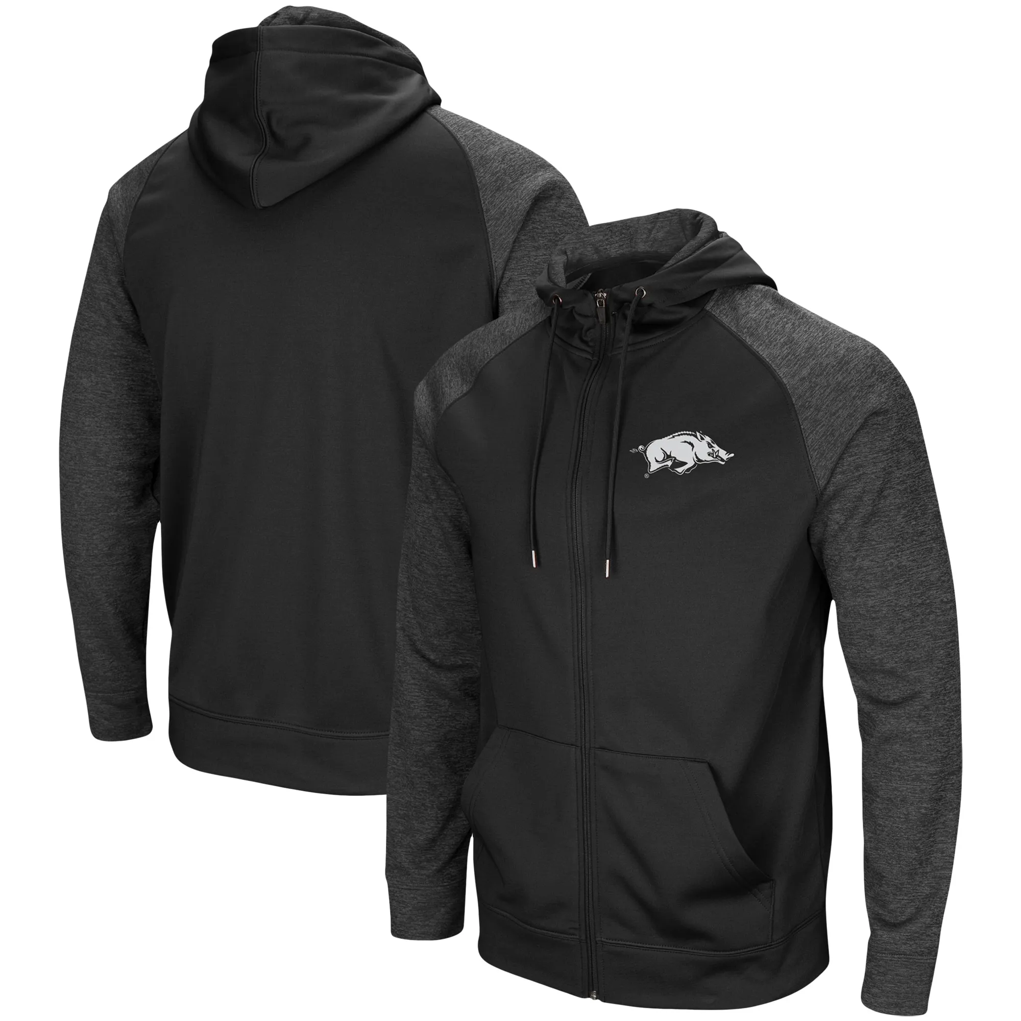 Men's Colosseum Black Arkansas Razorbacks Big & Tall Blackout 2.0 Raglan Full-Zip Hoodie