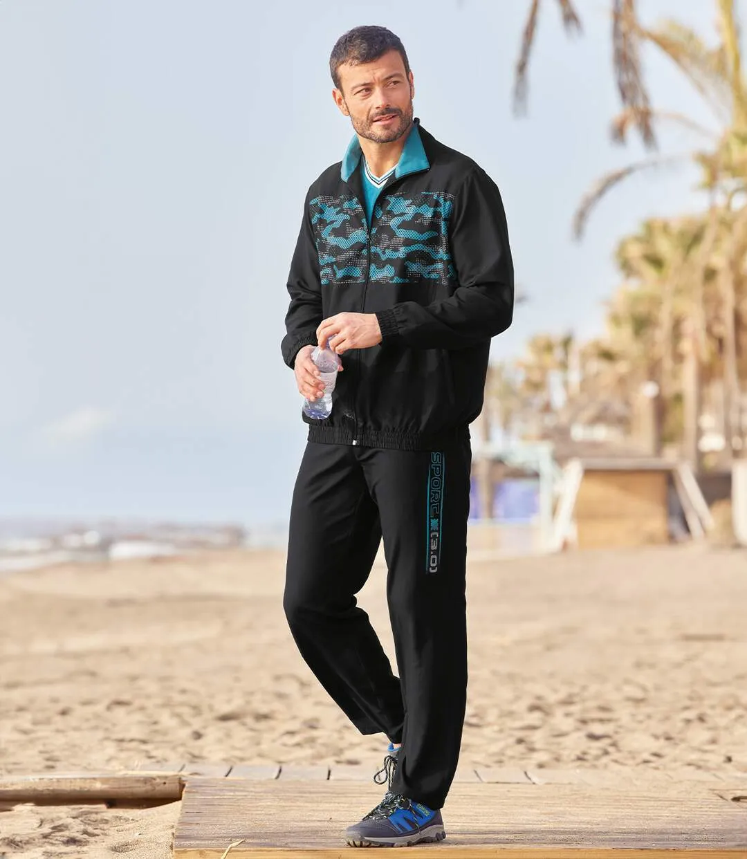 Men's Microfibre Tracksuit - Black Turquoise