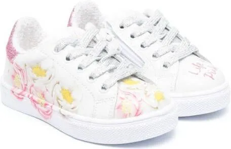 Monnalisa floral-print lace-up sneakers White