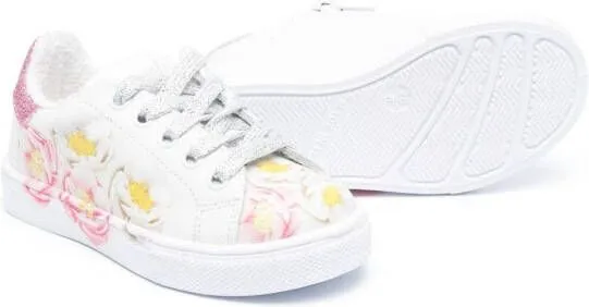 Monnalisa floral-print lace-up sneakers White