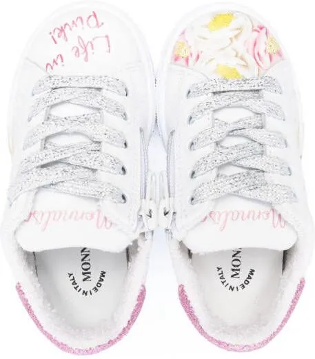 Monnalisa floral-print lace-up sneakers White